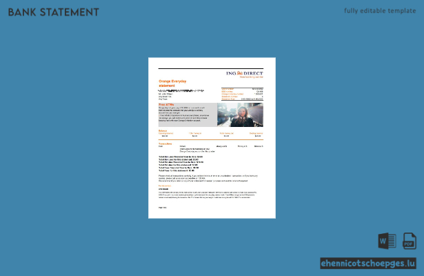 Kontoauszug der australischen ING Direct Bank, 2 Seiten, Beispielvorschau